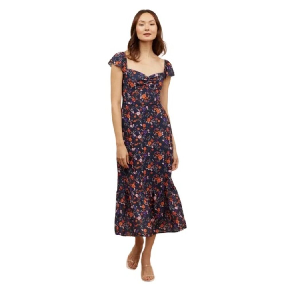 Park & Fifth Eau Claire Navy Pink Midi Dress Sweetheart Neckline Size XL